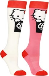 686 Women's Hello Kitty 2-Pack Snowboard Socks - white geranium pink